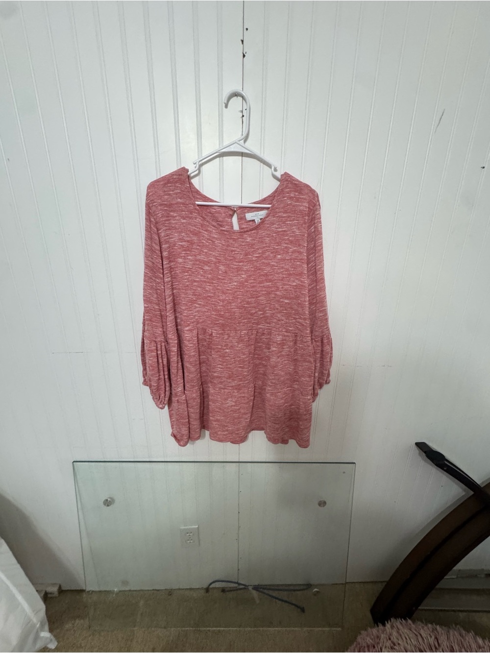 new directions Heathered Rose Pink Peplum Long-Sleeve Tunic